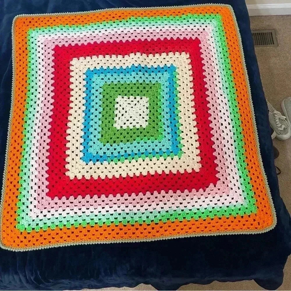 Beautiful Hand Made Small Crochet Afgan Throw Blanket Multicolored Color 40X40